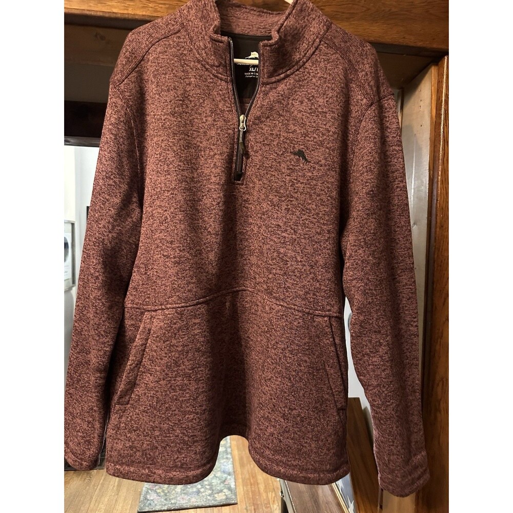 Tommy Bahama XL Maroon Knit Quarter Zip Pullover Sweater Mock Neck Long Sleeve